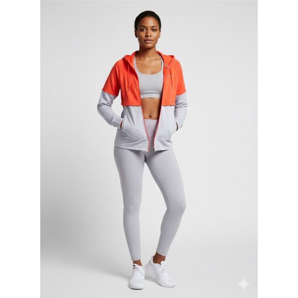 Nike Dri-Fit Pro Athletic Track Jacket Convertible Hood Red Grey Women's Small - Picture 1 of 6